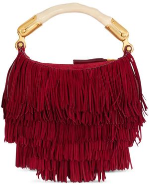 Balmain Mini Ebene Fringes Leather Shoulder Bag - Red