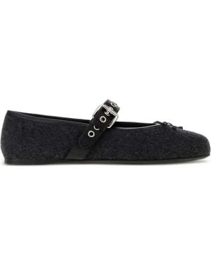 Miu Miu Ballerines À Boucle En Laine - White