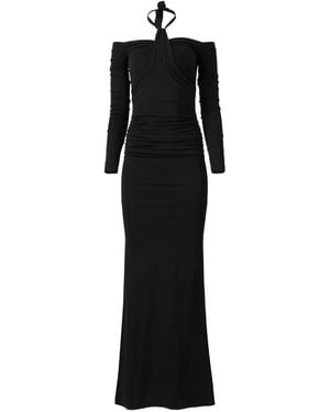 MOOS STUDIO Shadow Spiral Off-Shoulder Fishtail Maxi Dress - Black