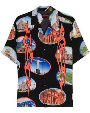 Pleasures Seven Wonder-Print Bowling Shirt - Black
