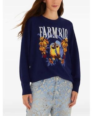FARM Rio Love Birds Logo-Embroidered Intarsia-Knit Jumper - Blue