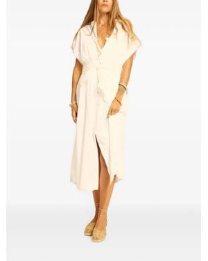 Natalie Martin Harper Embroidered Belted Midi Dress - White