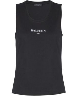 Balmain Logo-Print Cotton Top - Black