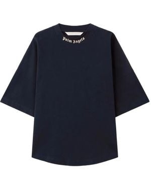 Palm Angels Curved Logo Collar Over Tee Dark - Blue