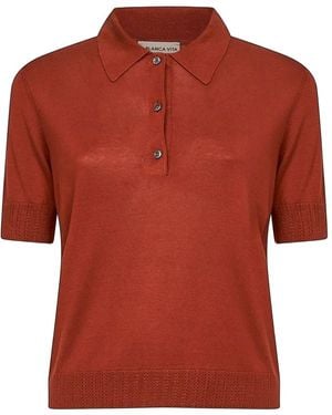 Blanca Vita Knitted Polo Top - Red