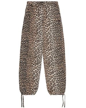 Ganni Leopard-Print Cargo Trousers - White
