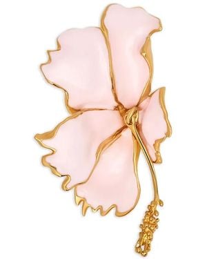 Oscar de la Renta Enamel Folded Hibiscus Clip-On Earrings - Pink