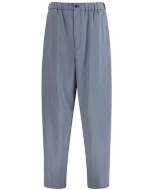 Giorgio Armani Wide-Leg Elasticated Tailored Trousers - Blue