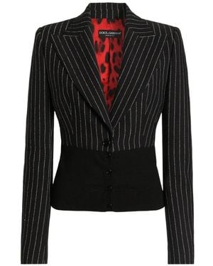 Dolce & Gabbana Einreihige Turlington Jacke Aus Wolle Mit Nadelstreifen - Schwarz