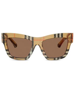 Burberry Check-Pattern Square-Frame Sunglasses - Brown