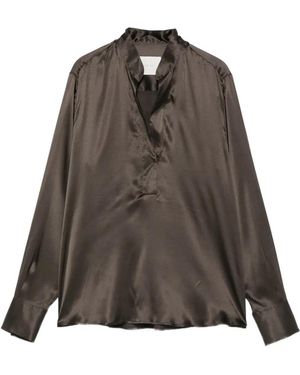 Xacus Satin-Finish Long-Sleeve Blouse - Brown