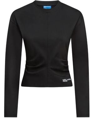 KARL LAGERFELD Gathered Long-Sleeve T-Shirt - Black