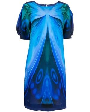 Alberta Ferretti Butterfly-Print Short-Sleeve Dress - Blue