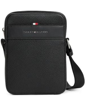 Tommy Hilfiger Grained-Leather Logo-Plaque Messenger Bag - Black