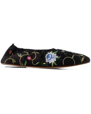 KENZO Ballet Floral-Embroidered Ballet Flats - White