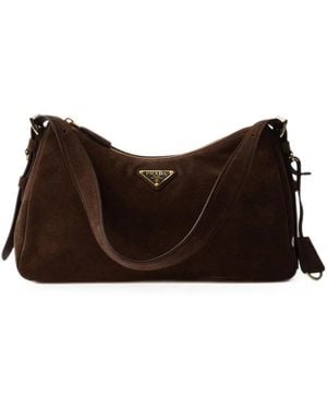 Prada Aimée Medium Suede Shoulder Bag - Brown