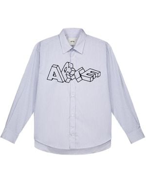 Arte' Striped Logo-Print Shirt - White