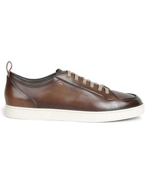 Santoni Baskets En Cuir À Logo Embossé - Brown