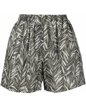 Brunello Cucinelli Leaf-Print Silk Shorts - Gray
