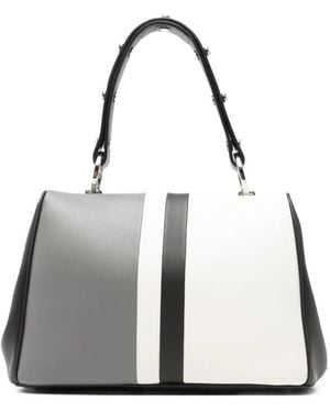 Prada Striped-Detail Studded-Embellishment Tote Bag - Gray