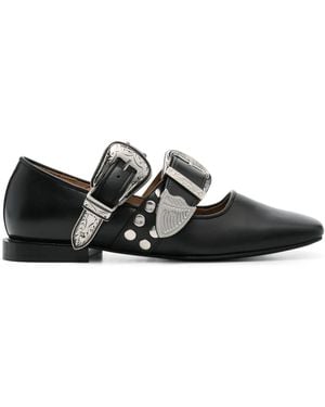 Toga Buckle-Detail Ballet Flats - Black