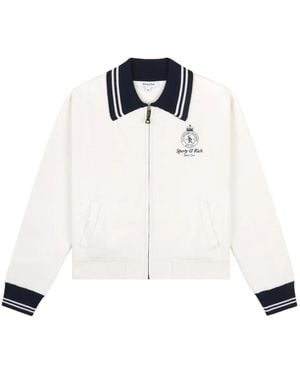 Sporty & Rich Zip-Up Collar Bomber Jacket - White