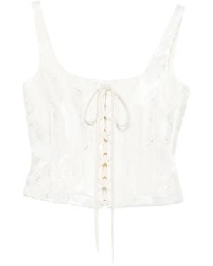 McQueen Lace-Up Floral-Jacquard Top - White