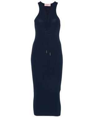 Iceberg Robe Mi-Longue En Maille Nervurée À Détail De Laçage - Blue