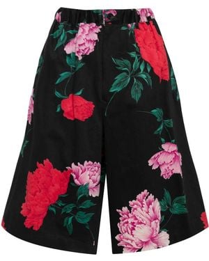 Yohji Yamamoto Weite Shorts Mit Blumen-Print - Rot