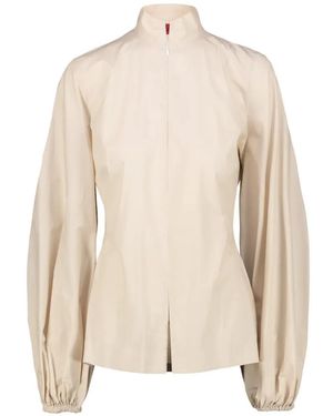Thelatest Funnel-Neck Balloon-Sleeve Top - Natural