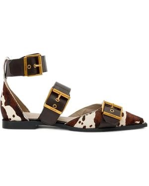 AllSaints Sutton Cow-Print Buckled Ballet Flats - White