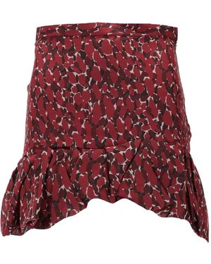 Saint Laurent Ruffled Abstract-Print Mini Skirt - Red