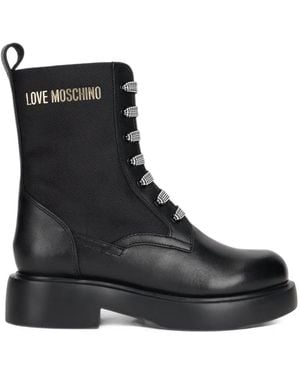 Love Moschino Lace-Up Logo-Plaque Ankle Boots - Black
