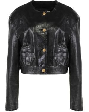 Halfboy Buttonned Leather Jacket - Black