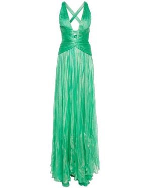 IRIS SERBAN Lamé Plissé-Effect Gown - Green
