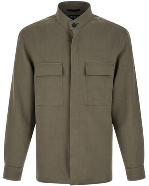 ZEGNA Oasi Lino Mandarin-Collar Overshirt - Green