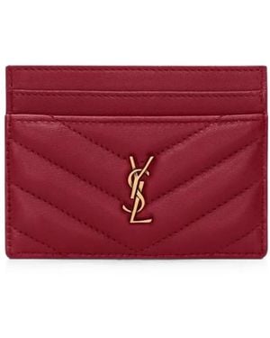 Saint Laurent Cassandre Quilted Card Holder - Red