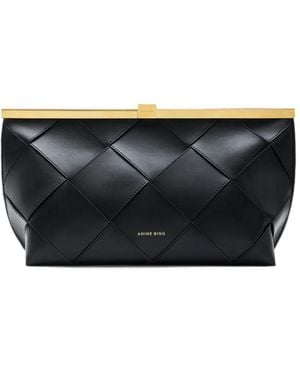 Anine Bing Braided Leather Clutch Bag - Black