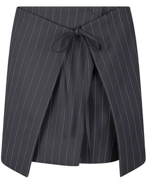 Sportmax Fatti Mini Pinstripe-Pattern Tie-Detail Skirt - Grey