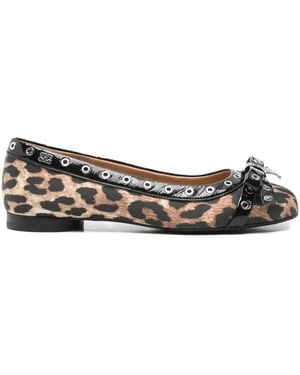 Ganni Leopard-Print Ballerinas - Brown