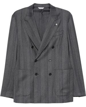 Manuel Ritz Double-Breasted Chevron Suit - Grey