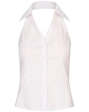 Alice + Olivia Freya Halterneck Button-Down Top - White