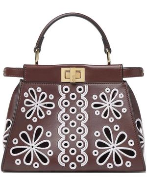 Fendi Mini Peekaboo Flower Design Tote Bag - White