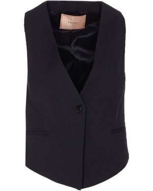 Twinset V-Neck Buttoned Waistcoat - Blue
