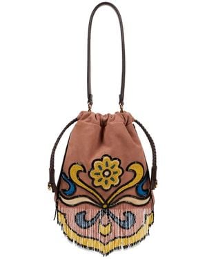 Etro Small Suede Kalispera Bag With Beads And Fringes - Multicolour