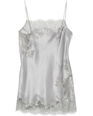 Carine Gilson Lace-Trim Silk Slip Blouse - Grey