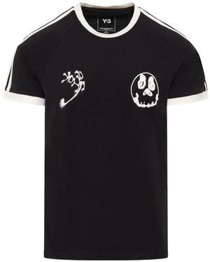 Y-3 Skull-Print 3-Stripes T-Shirt - Black