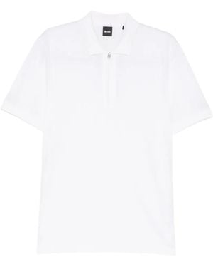BOSS Front Zip-Fastening Polo Shirt - White