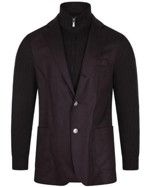 Eleventy Layered-Style Rib-Knit Jacket - Blue