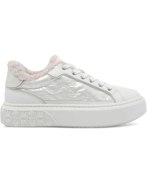 Pinko Quilted-Pannel Fur-Trim Trainers - White